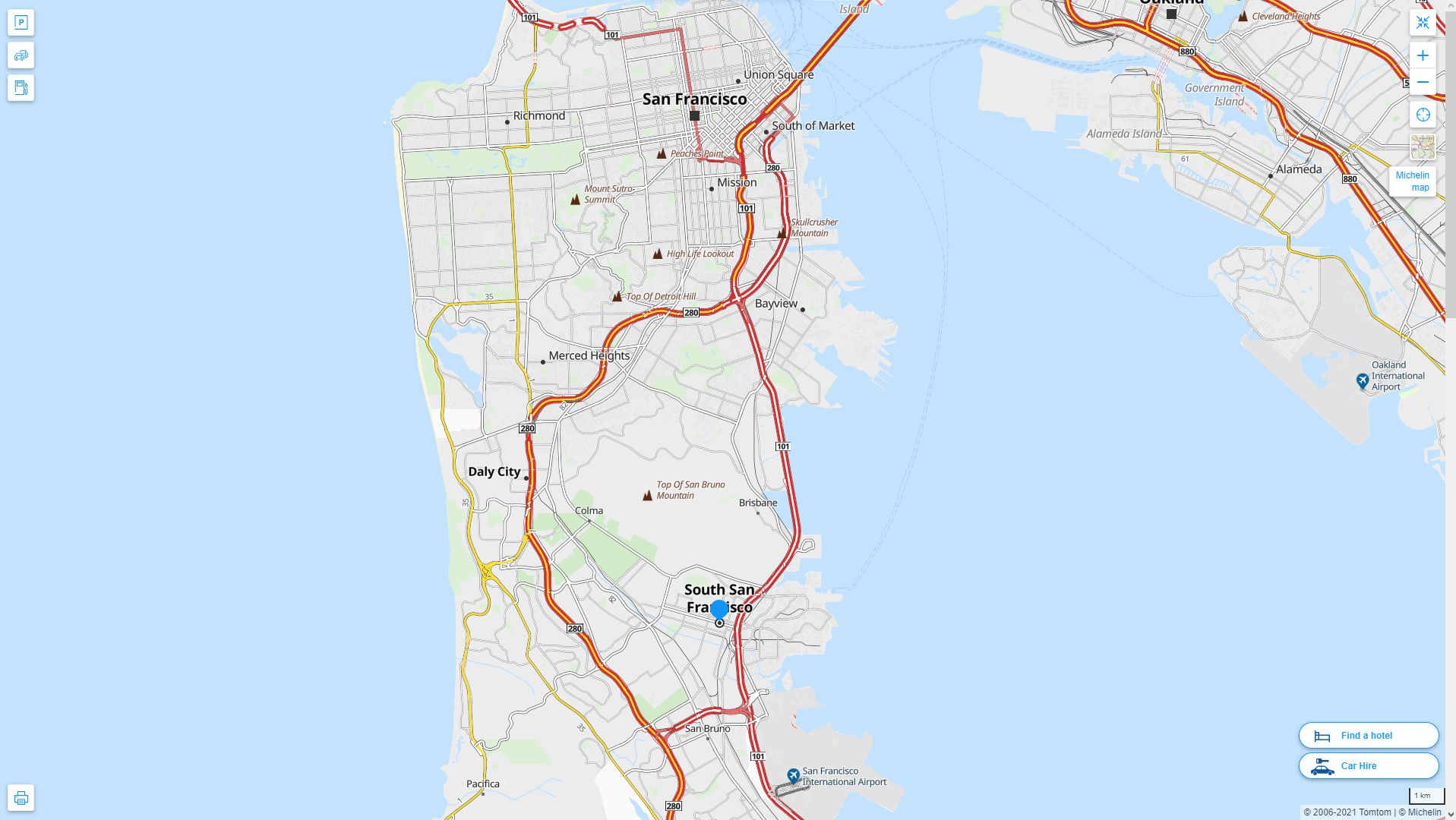 South San Francisco California Highway and Road Map